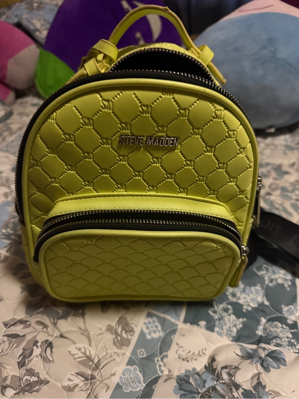 Steve Madden Neon Yellow Mini Quilted Backpack